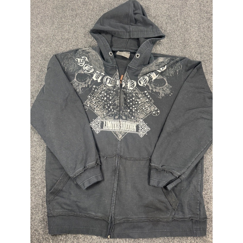 South Pole X-Clusive Hoodie XXL Black Skull Cross Studded Full Zip Y2K